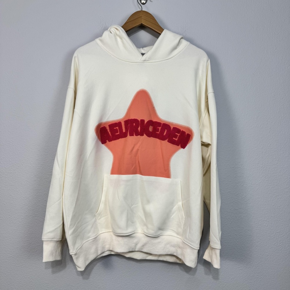 Aelfric Eden Hoodie Women's M White Pink Star Chenille Graphic Logoβ Pullover
